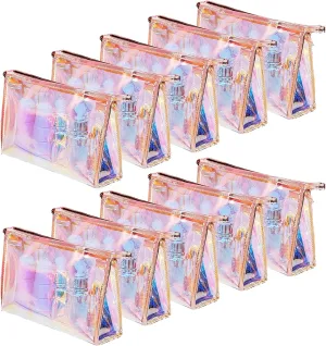 10 Pcs Holographic Makeup Bag Bulk Iridescent Makeup Pouch Clear Bachelorette Bag Portable Zippered Toiletry Bag Waterproof Cosmetic Gift Bags for Organizer, Brushes,Women Gifts
