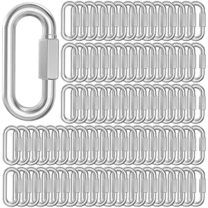 100 Pack Heavy-Duty Chain Quick Links, 1.45 Inch Galvanized Iron Connector Hooks with Threaded Nut, Rustproof and Durable for Outdoor Chains, Hammocks, Camping Gear, Dog Leashes, Fastening Projects