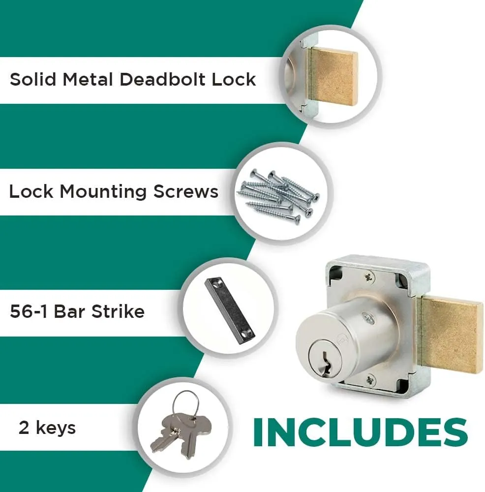 100DR Deadbolt Lock | 7/8” Chrome Key US26D | NATL KA915 Easily Rekeyable Cabinet Door Lock, Keyed Alike | Grade 1 Door Locks with Keys | Deadbolt Cabinet Locks | Cabinet Lock for Doors