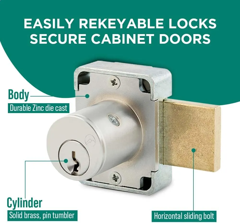 100DR Deadbolt Lock | 7/8” Chrome Key US26D | NATL KA915 Easily Rekeyable Cabinet Door Lock, Keyed Alike | Grade 1 Door Locks with Keys | Deadbolt Cabinet Locks | Cabinet Lock for Doors