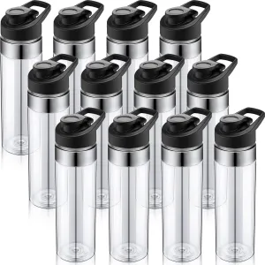 12 Pack Plastic Sports Water Bottles Bulk 20 oz Reusable Water Bottles Without BPA Lightweight Leak Proof with Handle Set for Adult School Teams, No Straw