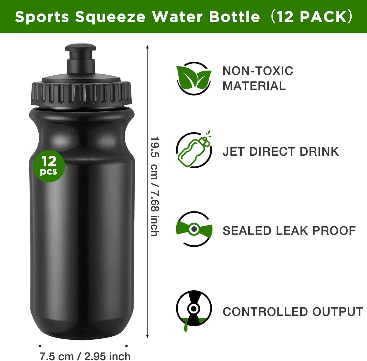 12 Pack Sports Squeeze Water Bottles 20 oz with Easy Open Push/Pull Cap Leak Proof BPA Free Plastic Water Bottles for Bike Cycling Fitness Yoga Camping Workout Outdoor