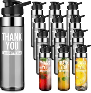 12 Pcs Thank You Gifts Plastic Water Bottle 21oz Snap Lid Water Bottle Portable Sports Water Bottle Thank You for Being Awesome Sign Employee Appreciation Gifts for Teacher Volunteer Coworker