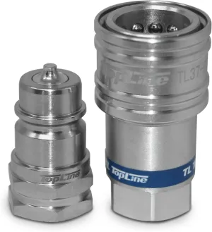 1/2" NPT Thread Hydraulic Quick Connect Coupler | ISO 5675 Poppet Style | Ag Tractor, Bobcat, Skid Steer Loader | Heavy-Duty Steel with Dust Caps | TL Topline Model TL37