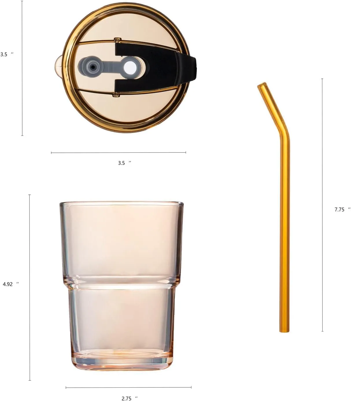 13 oz Tumbler Water Glass, Water Bottle with Straw and Dustproof Lid, Coffee Ice Cup Double Wall Insulated Glass Cup (Amber-4pack)
