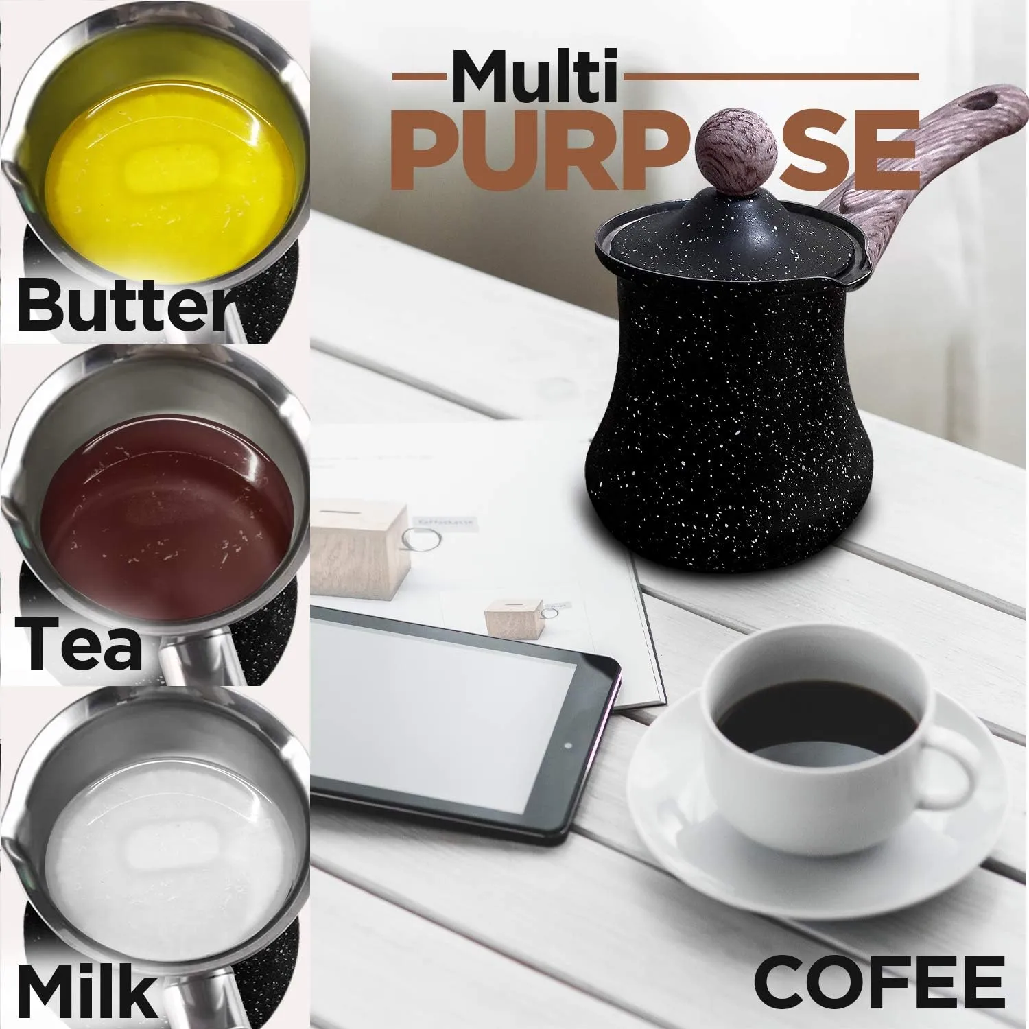 18.6 oz Turkish Ibrik Multi-purpose Arabic Coffee Pot with Lid Heavy-Duty Stainless Steel