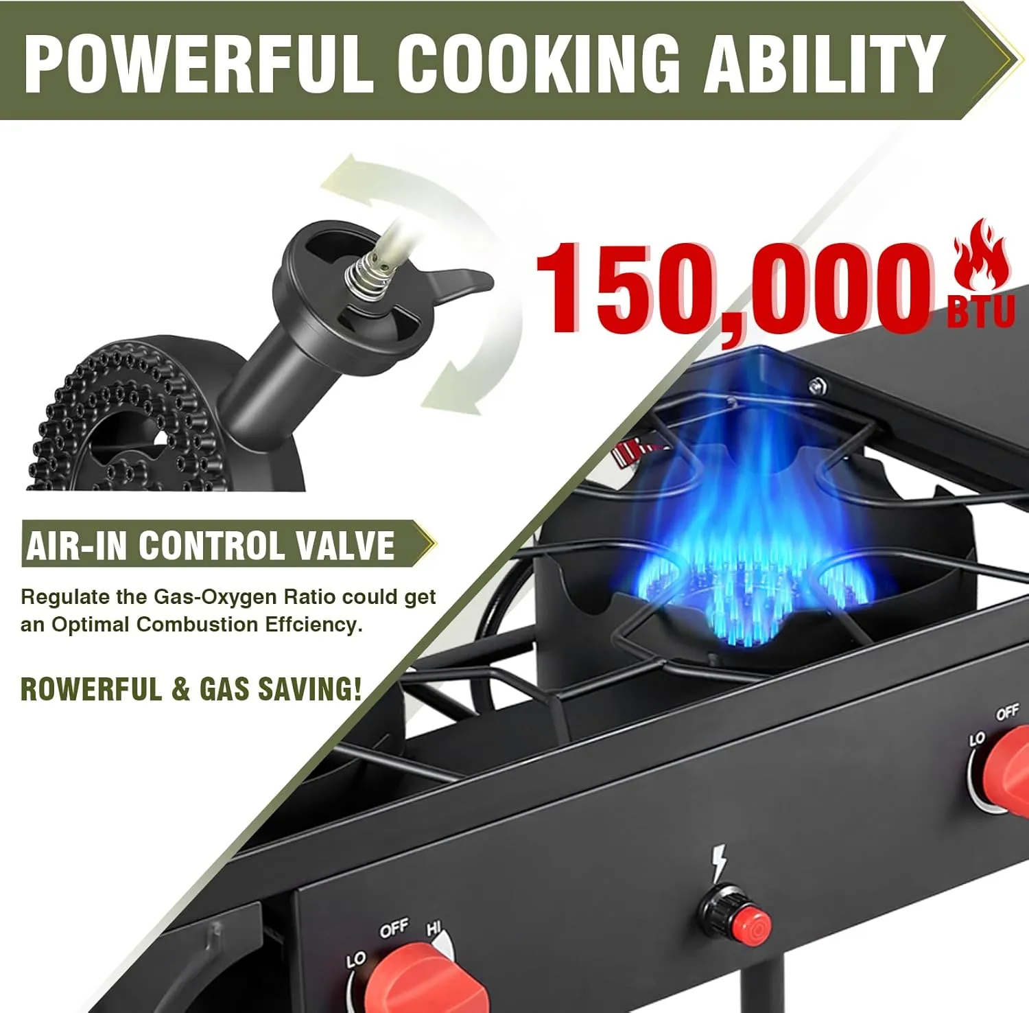 2 burner Camping Stove with Auto Ignition Button,Side Shelves & Regulator150,000 BTU Gas Stove Propane Burner for Outdoor BBQ&Backyard Cooking Camping Home