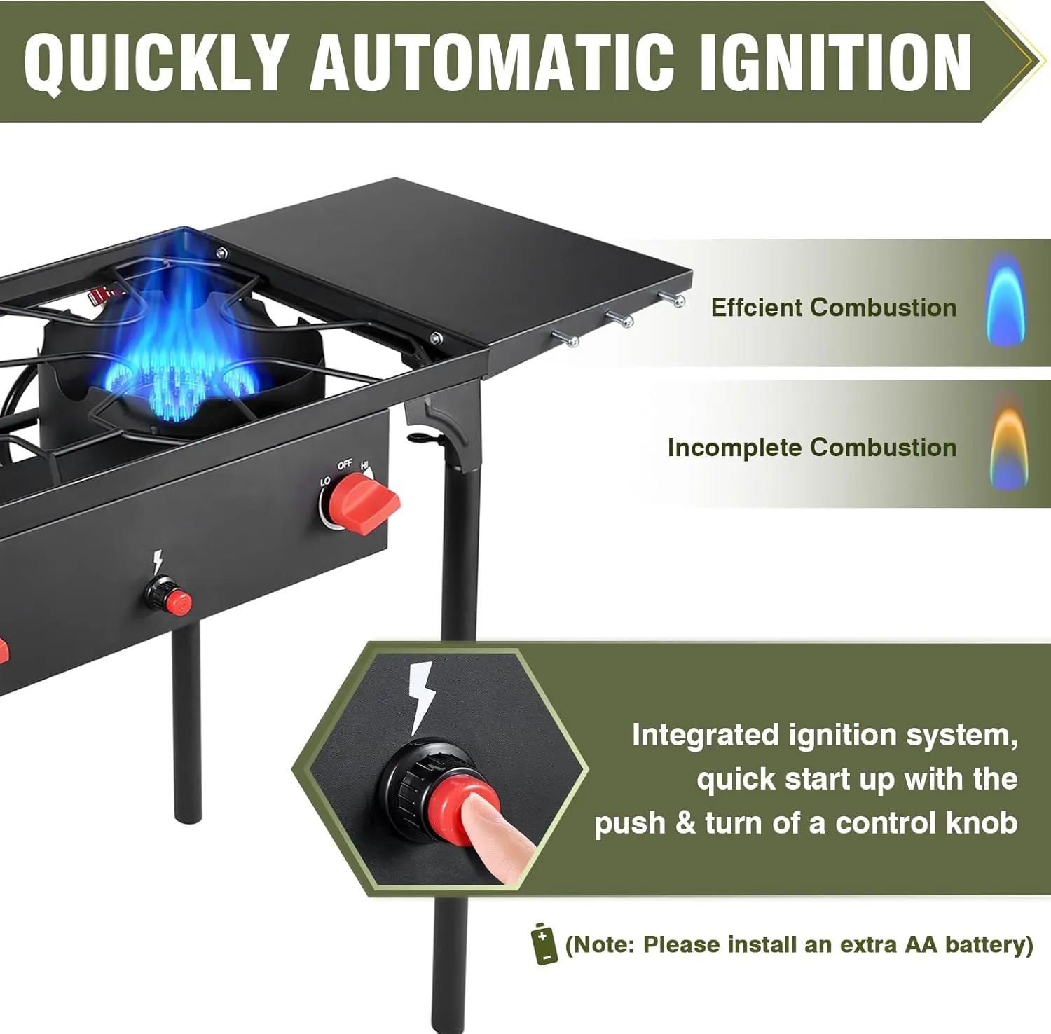 2 burner Camping Stove with Auto Ignition Button,Side Shelves & Regulator150,000 BTU Gas Stove Propane Burner for Outdoor BBQ&Backyard Cooking Camping Home