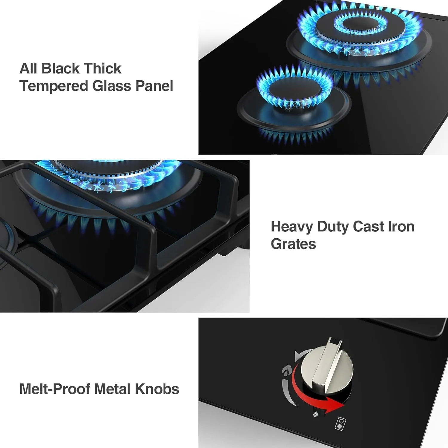 2 Burner Gas Cooktop, NG/LPG Dual Fuel Stove Top, Built-in Cooker With Thermocouple Protection, Tempered Glass Propane Cooktop, Electronic Ignition Hob for Outdoor, Camping, RV