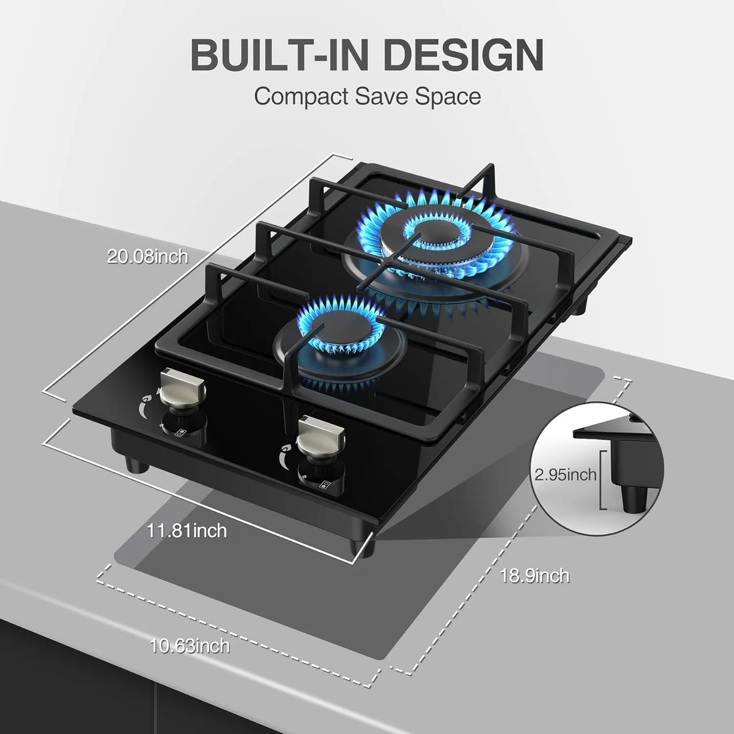 2 Burner Gas Cooktop, NG/LPG Dual Fuel Stove Top, Built-in Cooker With Thermocouple Protection, Tempered Glass Propane Cooktop, Electronic Ignition Hob for Outdoor, Camping, RV
