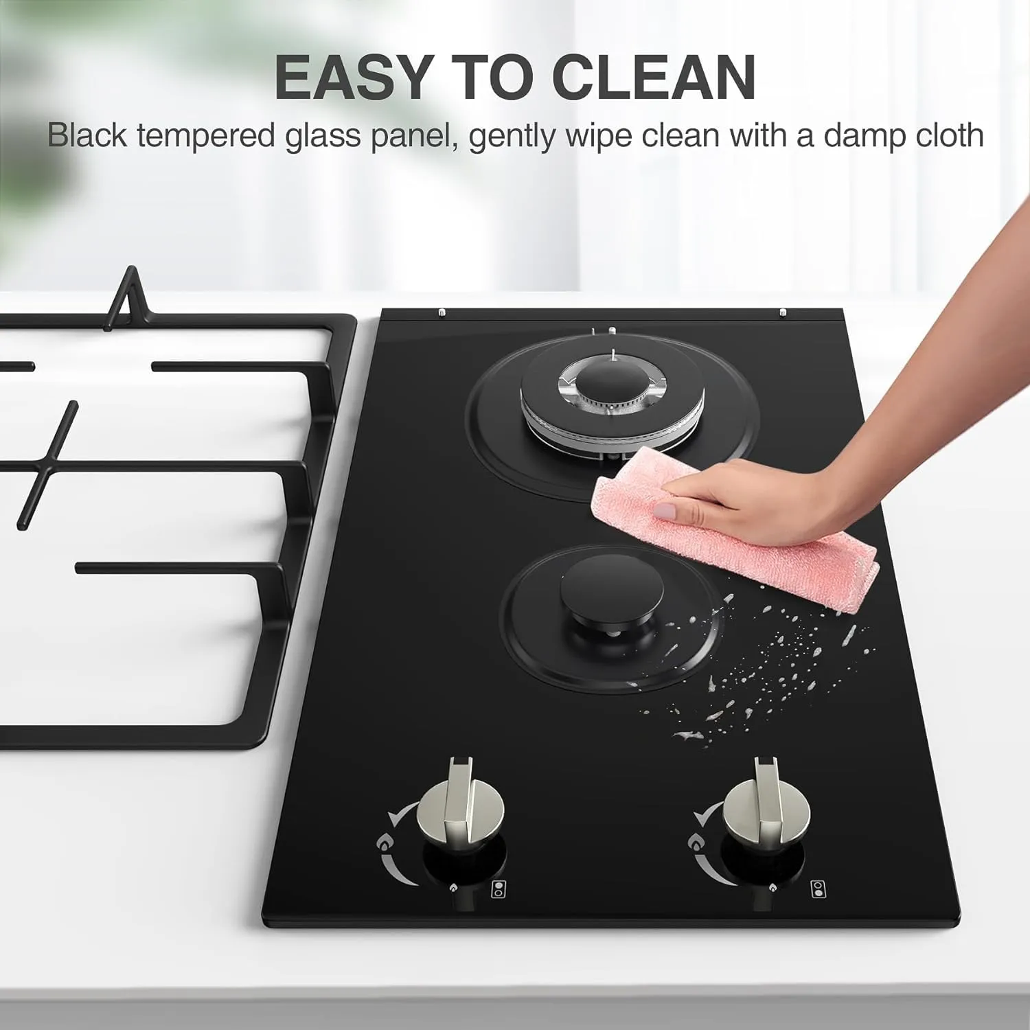 2 Burner Gas Cooktop, NG/LPG Dual Fuel Stove Top, Built-in Cooker With Thermocouple Protection, Tempered Glass Propane Cooktop, Electronic Ignition Hob for Outdoor, Camping, RV