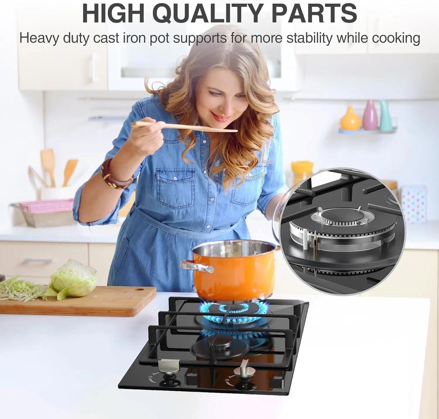 2 Burner Gas Cooktop, NG/LPG Dual Fuel Stove Top, Built-in Cooker With Thermocouple Protection, Tempered Glass Propane Cooktop, Electronic Ignition Hob for Outdoor, Camping, RV