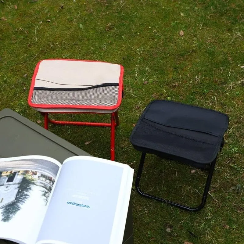 2-in-1 Folding Backpack Stool – Portable Oxford Chair with Storage Bag for Camping, Fishing, Picnics, Commuting – Carbon Steel Frame, Small & Large Sizes, Black/Red/Khaki(Black,30 * 26 * 32cm)