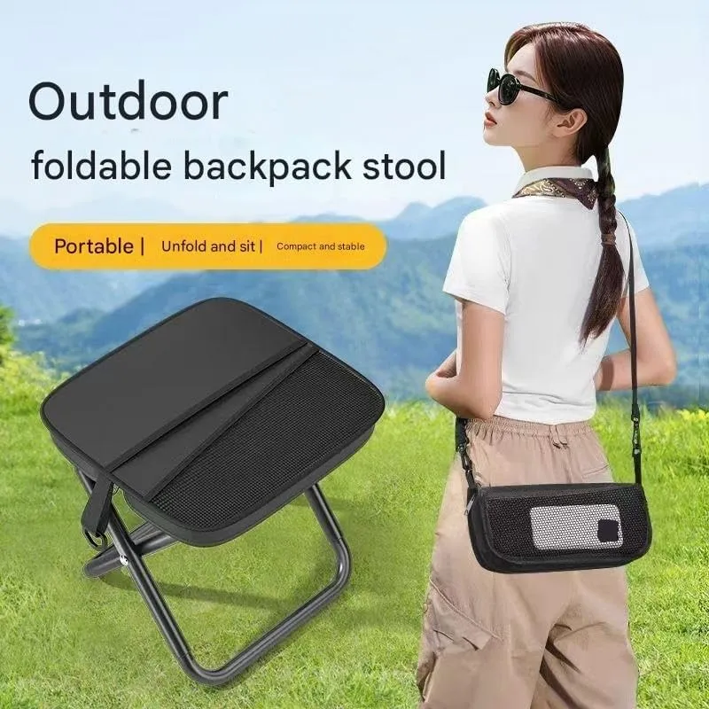2-in-1 Folding Backpack Stool – Portable Oxford Chair with Storage Bag for Camping, Fishing, Picnics, Commuting – Carbon Steel Frame, Small & Large Sizes, Black/Red/Khaki(Black,30 * 26 * 32cm)