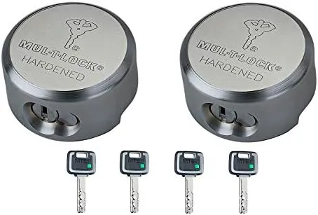 2 Mul-t-lock MT5  TR 100 "Hockey Puck Padlocks, Keyed Alike, 4 Keys Included