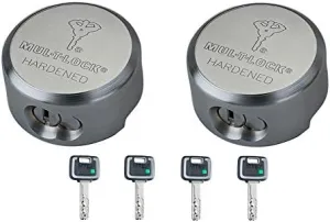 2 Mul-t-lock MT5  TR 100 "Hockey Puck Padlocks, Keyed Alike, 4 Keys Included
