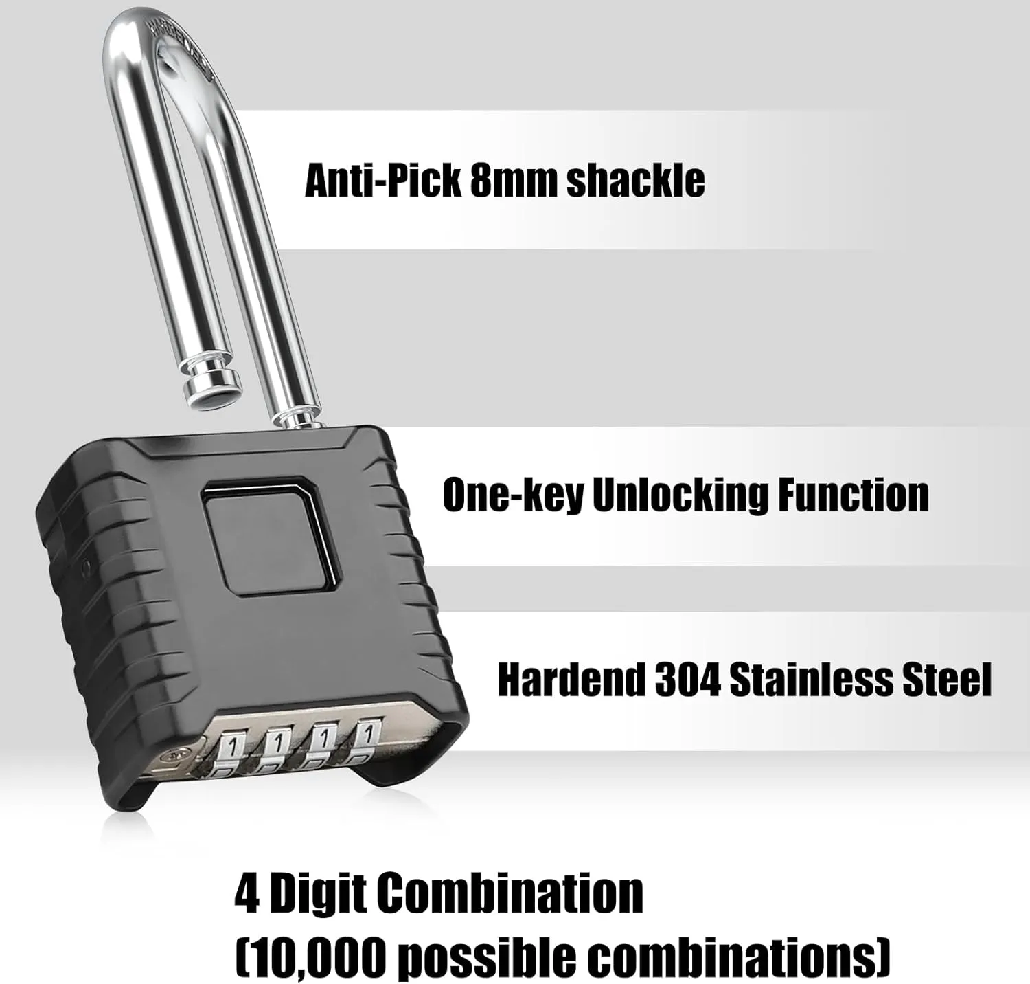 2 Pack 2.3in Long Shackle Combination Padlock [One-Touch Unlocking], Diyife Large Heavy Duty Outdoor Padlock Design of Hidden Password, High Security for Locker, Gym, Garden, Fences, Garage, Black