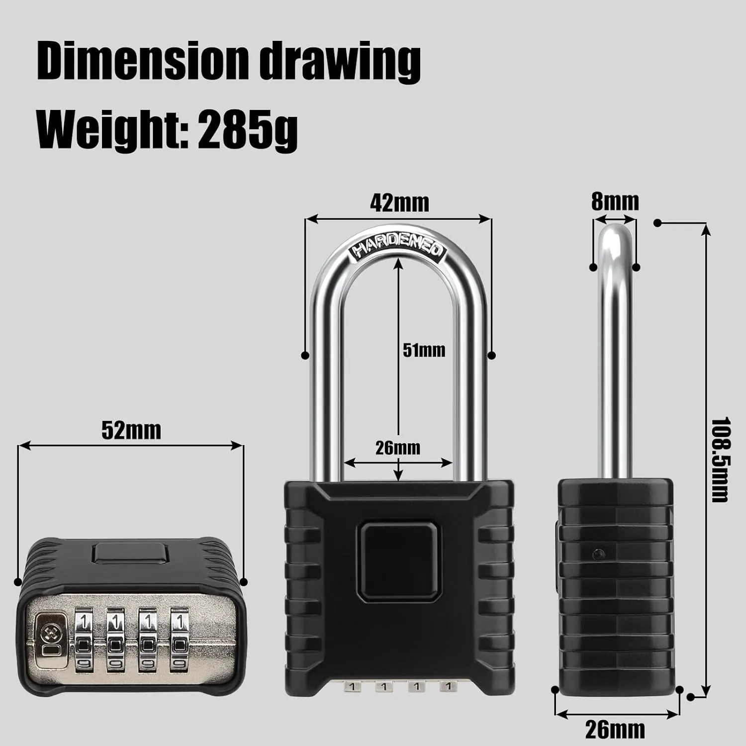 2 Pack 2.3in Long Shackle Combination Padlock [One-Touch Unlocking], Diyife Large Heavy Duty Outdoor Padlock Design of Hidden Password, High Security for Locker, Gym, Garden, Fences, Garage, Black