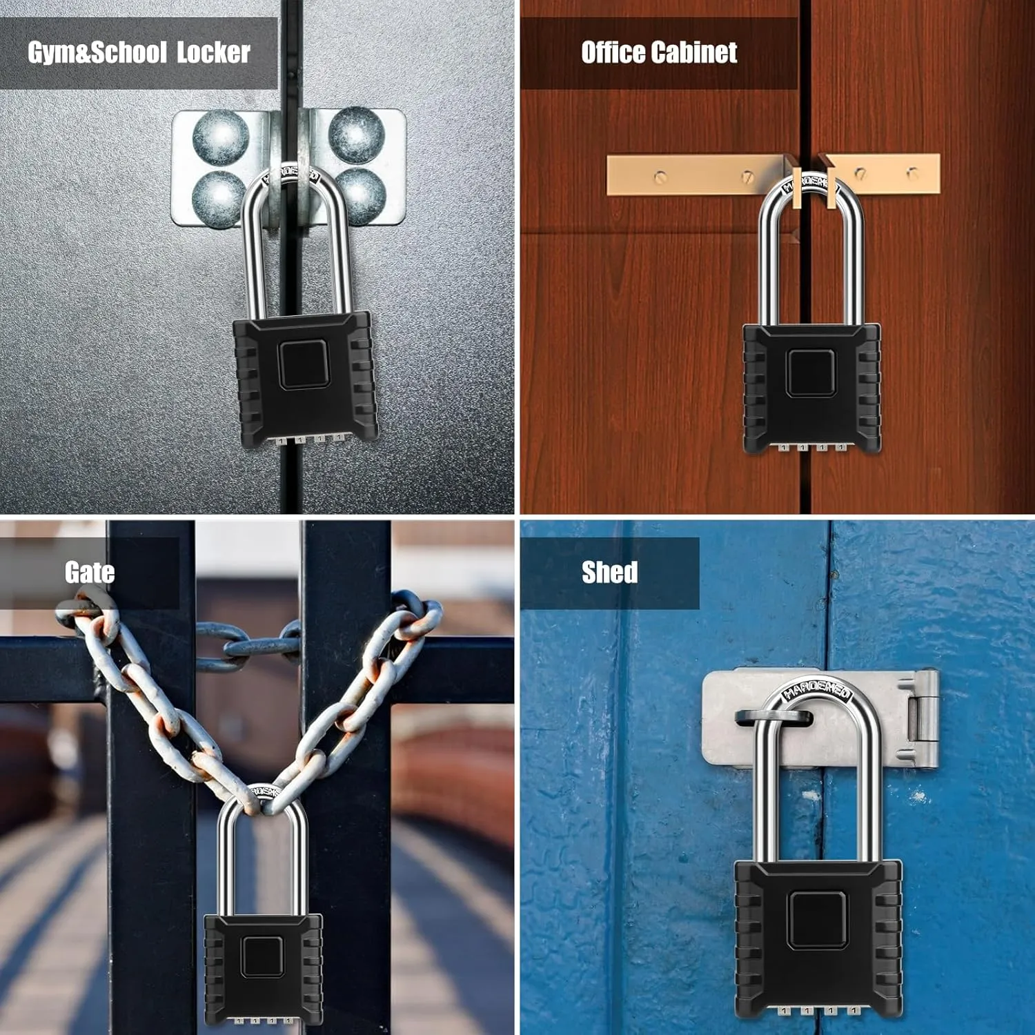 2 Pack 2.3in Long Shackle Combination Padlock [One-Touch Unlocking], Diyife Large Heavy Duty Outdoor Padlock Design of Hidden Password, High Security for Locker, Gym, Garden, Fences, Garage, Black