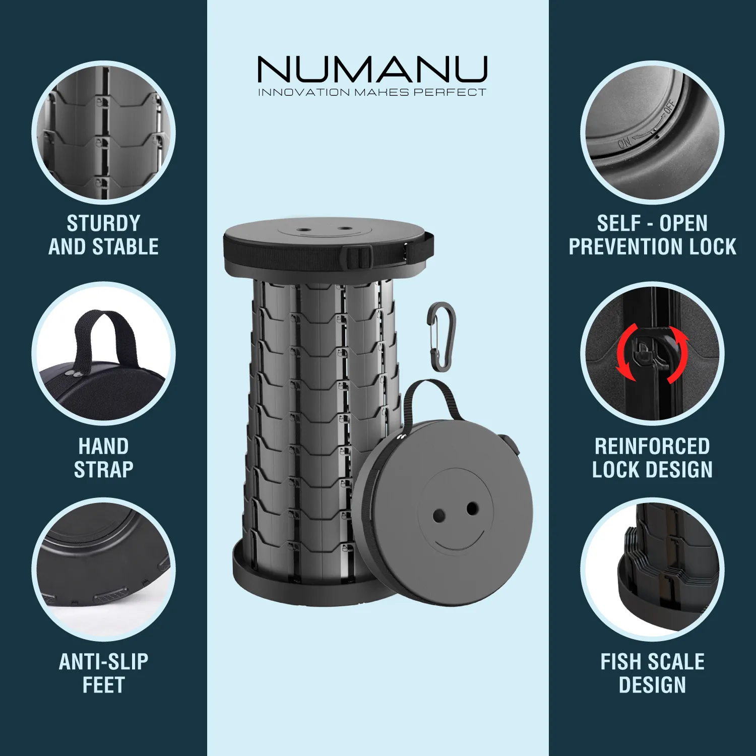 2-Pack Collapsible Stool & Dual Carry Bag   Carabiner Clips