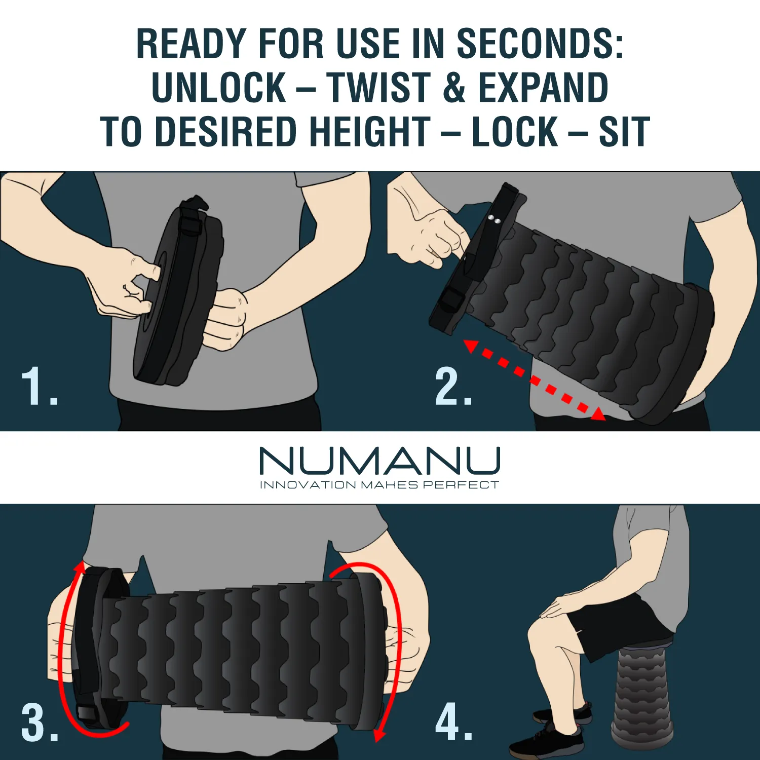 2-Pack Collapsible Stool & Dual Carry Bag   Carabiner Clips