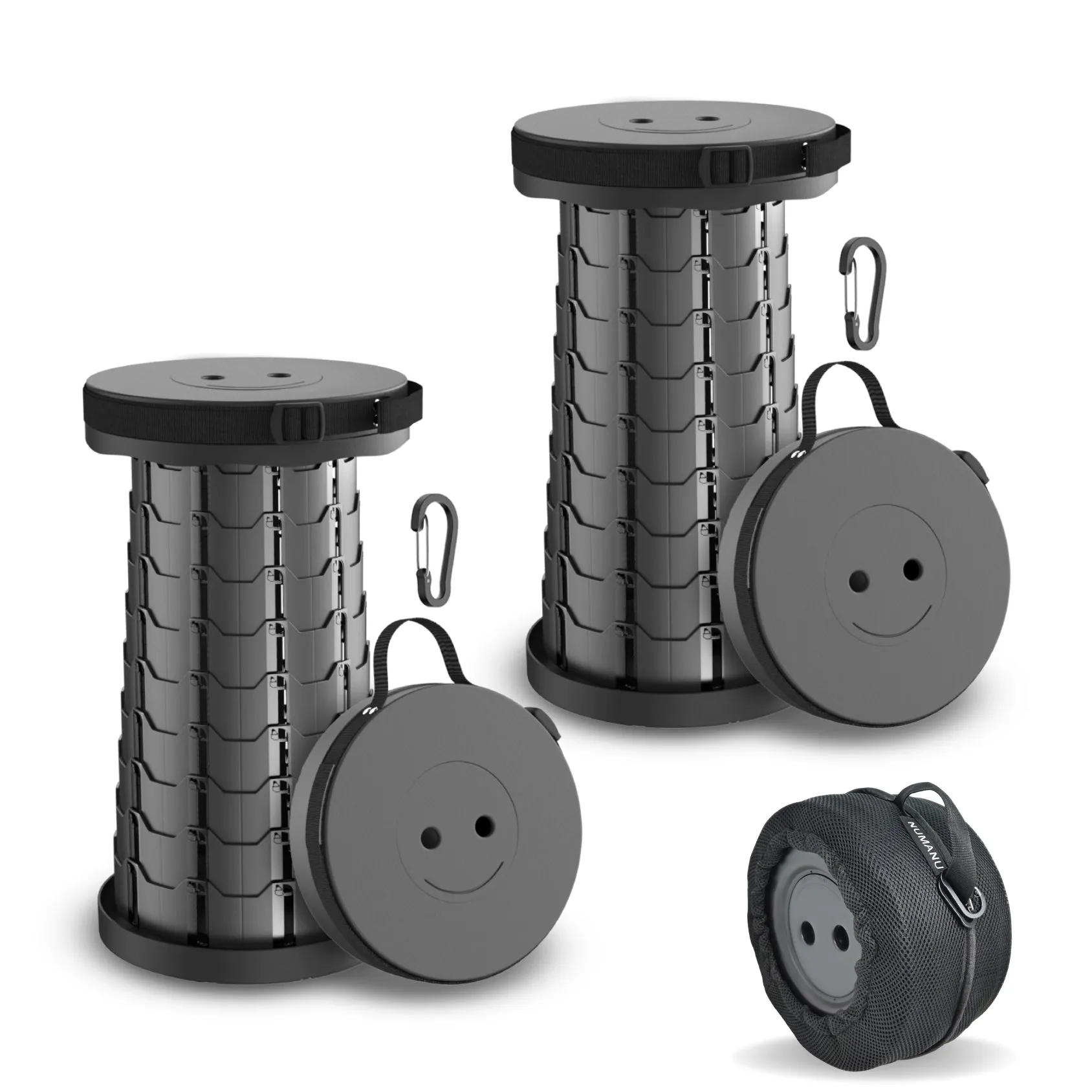 2-Pack Collapsible Stool & Dual Carry Bag   Carabiner Clips