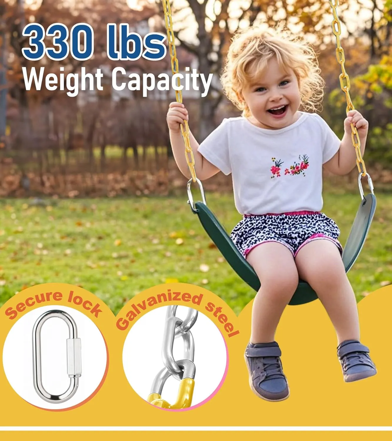 2 Pack Heavy Duty Swing Seats with 66" Rust-Resistant Chains, Swing Set Accessories Replacement with Quick Links, Kids Swings Supports 330 lbs for Outdoor Playground Trees, Green
