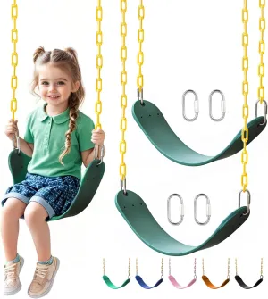 2 Pack Heavy Duty Swing Seats with 66" Rust-Resistant Chains, Swing Set Accessories Replacement with Quick Links, Kids Swings Supports 330 lbs for Outdoor Playground Trees, Green