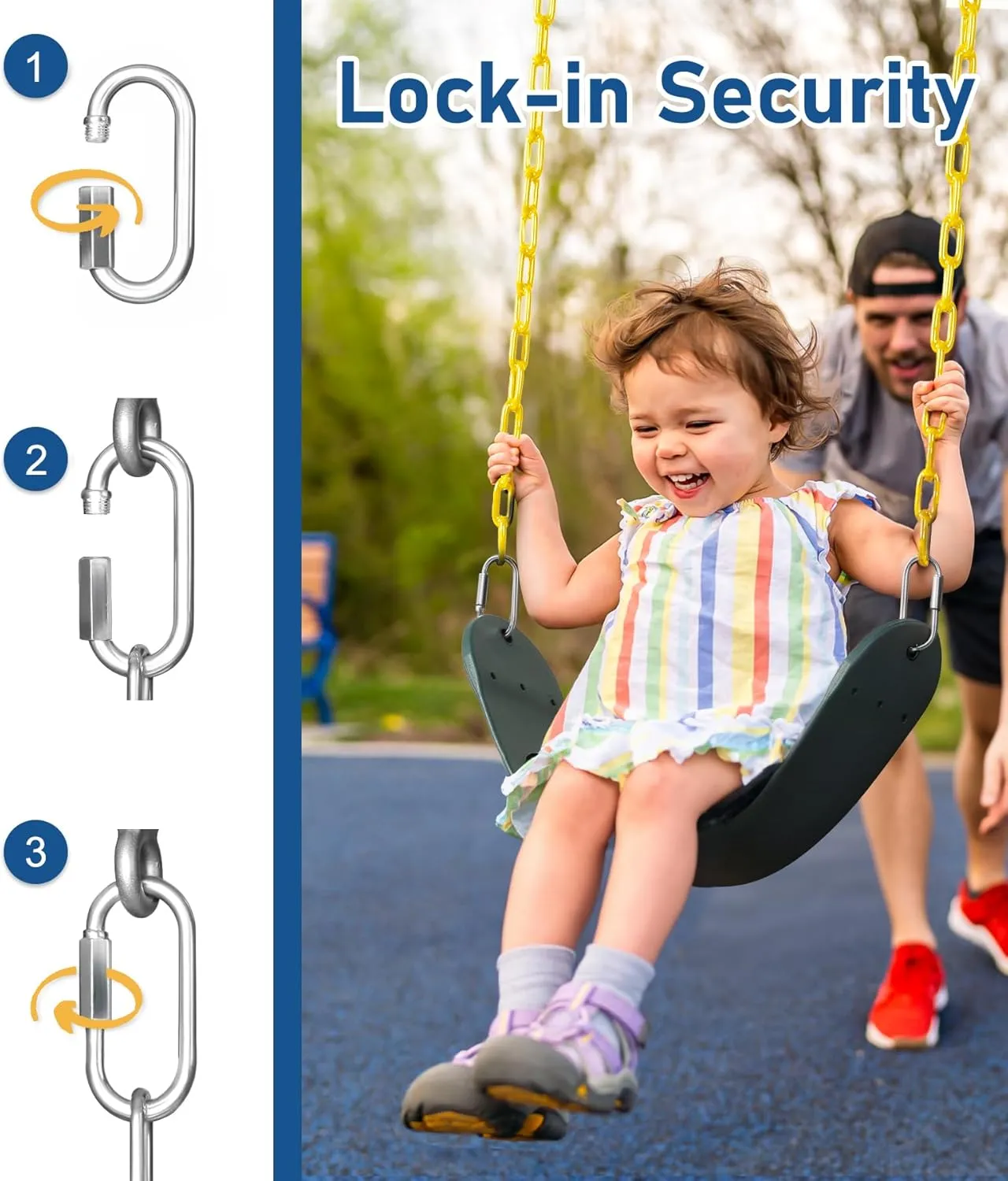 2 Pack Heavy Duty Swing Seats with 66" Rust-Resistant Chains, Swing Set Accessories Replacement with Quick Links, Kids Swings Supports 330 lbs for Outdoor Playground Trees, Green