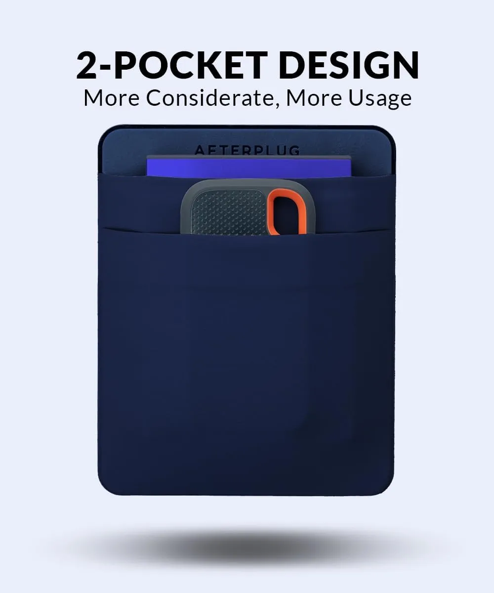 2-Pocket Adhesive Pouch for Laptop, Compatible with External 2.5" HDD, SSD, Magic Mouse, USB Cable and More - Blue