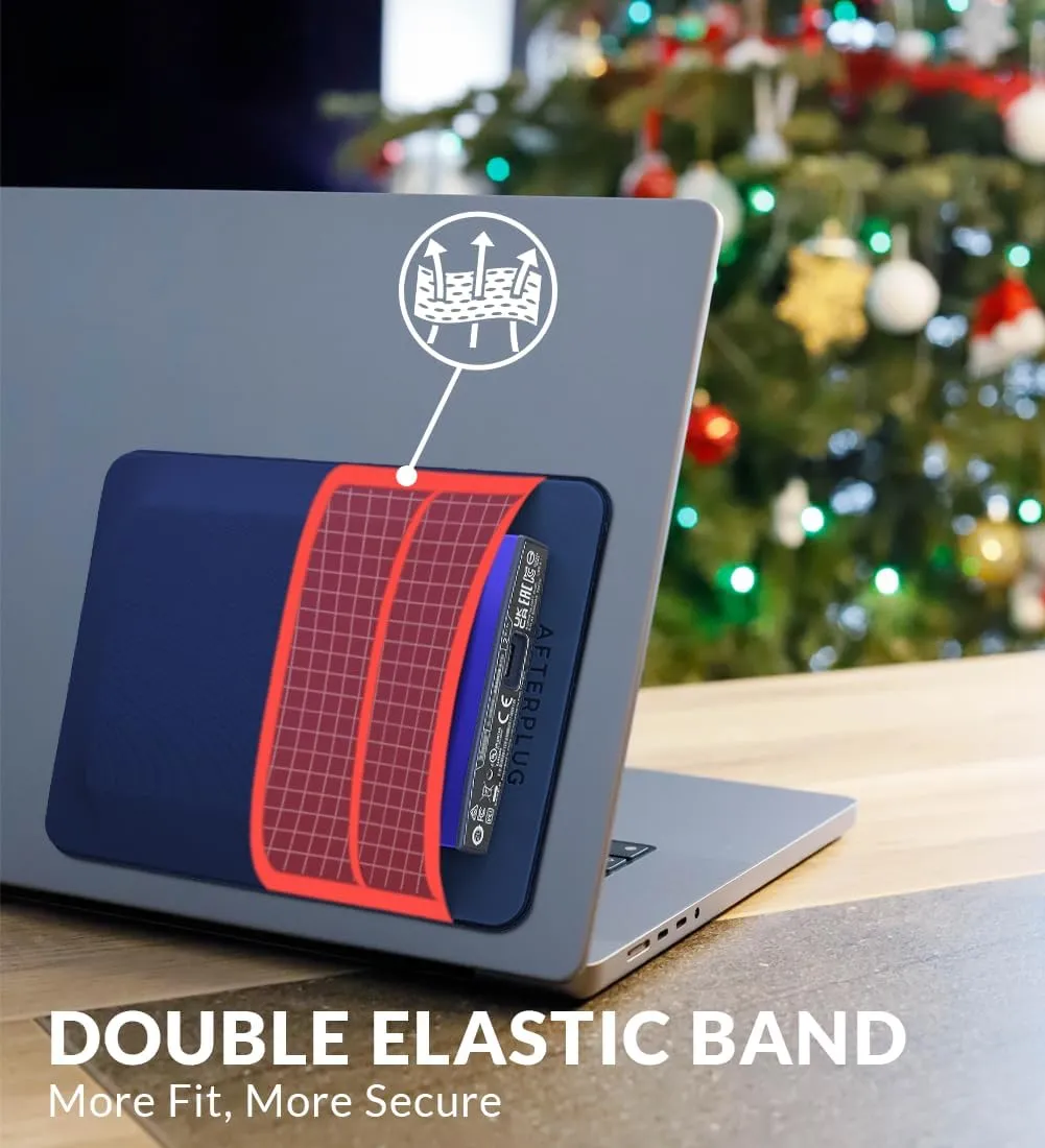 2-Pocket Adhesive Pouch for Laptop, Compatible with External 2.5" HDD, SSD, Magic Mouse, USB Cable and More - Blue