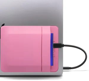 2-Pocket Adhesive Pouch for Laptop, Compatible with External 2.5" HDD, SSD, Magic Mouse, USB Cable and More - Pink