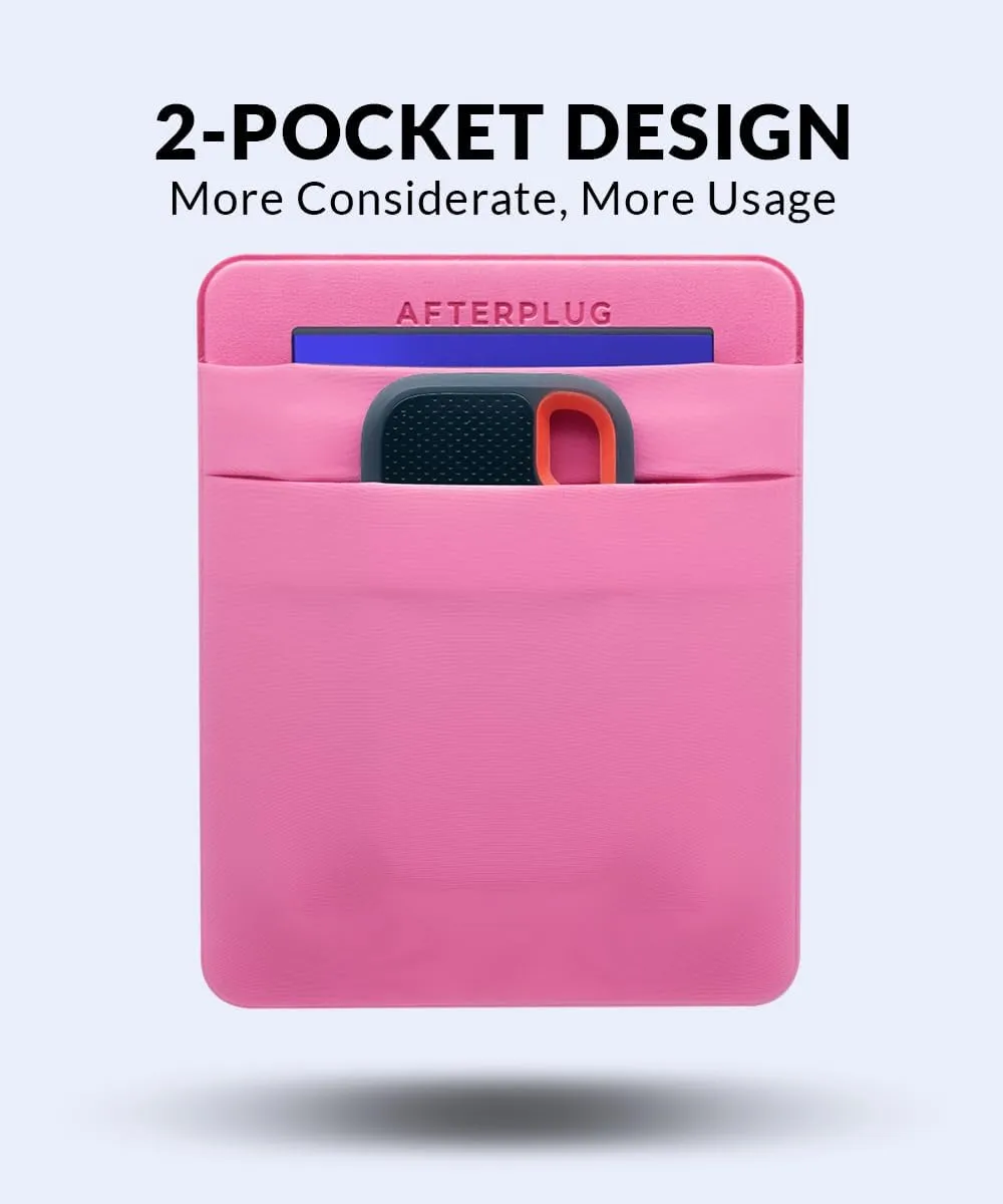 2-Pocket Adhesive Pouch for Laptop, Compatible with External 2.5" HDD, SSD, Magic Mouse, USB Cable and More - Pink