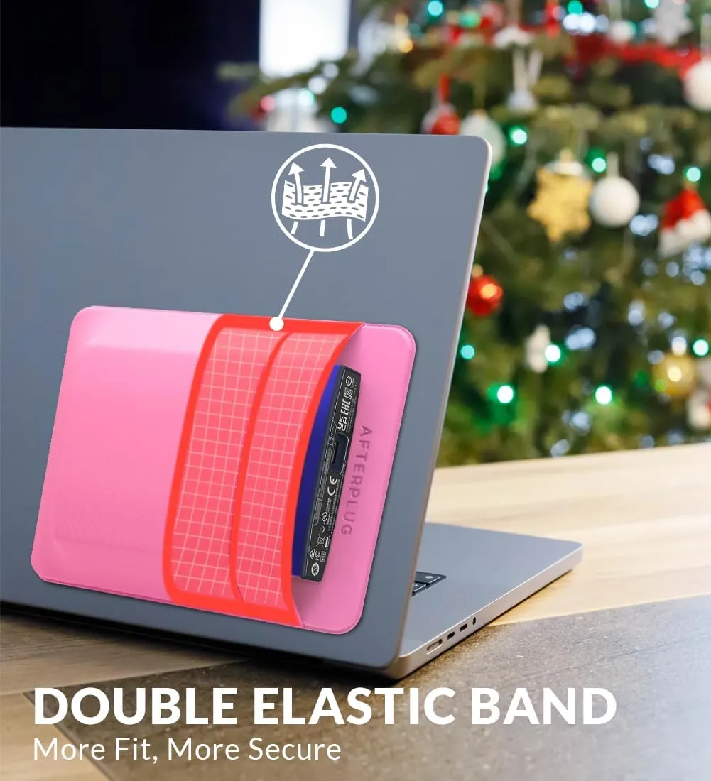 2-Pocket Adhesive Pouch for Laptop, Compatible with External 2.5" HDD, SSD, Magic Mouse, USB Cable and More - Pink