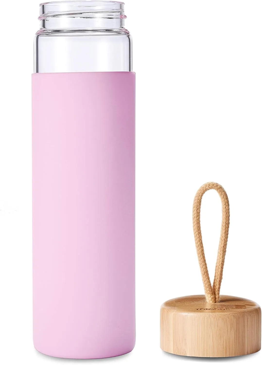 20 Oz Borosilicate Glass Water Bottle with Bamboo Lid and Silicone Sleeve – Reusable BPA Free Drinking Bottle with Lids - Cute Bottle for Women - Glass Shaker Bottle (Lavender Pink)