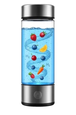 2025 Hydrogen Water Bottle Generator with 1600ppb hydrogen-rich water, borosilicate glass, advanced SPE PEM technology, and USB rechargeable design for travel, home, office, and gym (Silver)