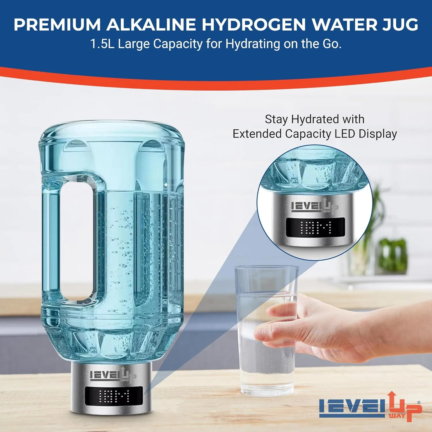 2025 Hydrogen Water Bottle Jug – Portable Hydrogen Water Generator with Digital Display – Up To 4000PPB - 51oz Capacity – Premium Hydration Solution for Home, Office & Gym