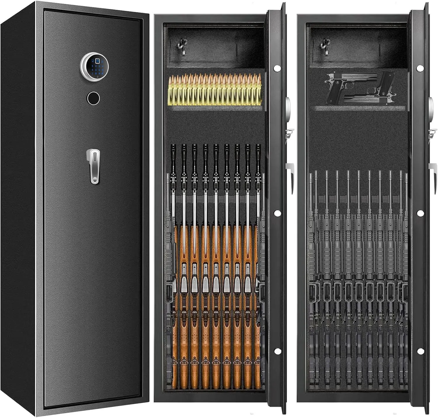 [2025 New] 7-8 Fireproof Biometric Gun Safes for Home Rifle and Pistols, Heavy Duty Anti-Theft Long Gun Safes for Rifles and Shotguns with 3 Handgun Pocket, Removable Shelf, Silent Mode