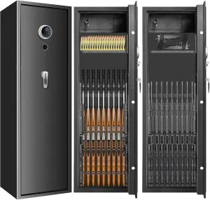 [2025 New] 7-8 Fireproof Biometric Gun Safes for Home Rifle and Pistols, Heavy Duty Anti-Theft Long Gun Safes for Rifles and Shotguns with 3 Handgun Pocket, Removable Shelf, Silent Mode
