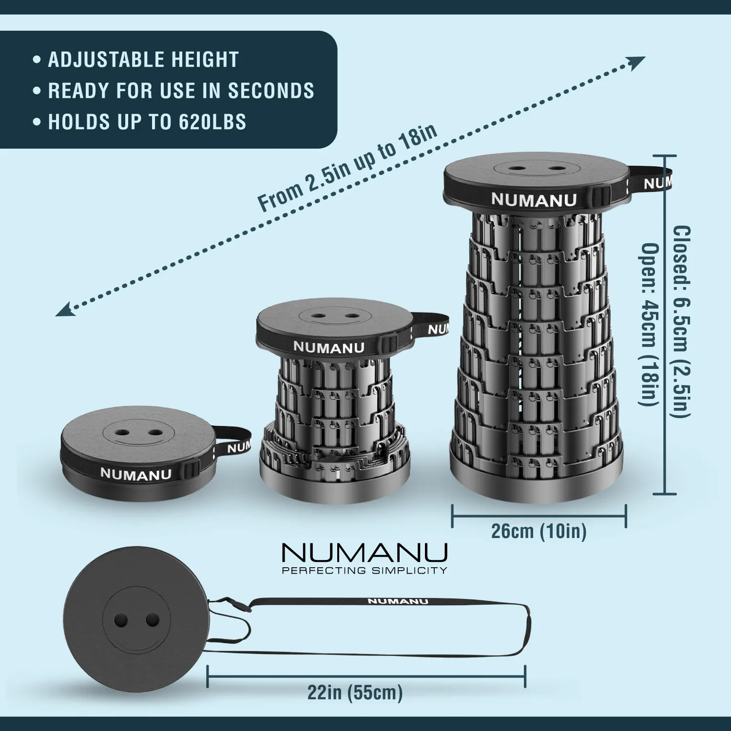 2025 Upgraded Collapsible Stool Max 620lbs (Standalone - Stool Only)
