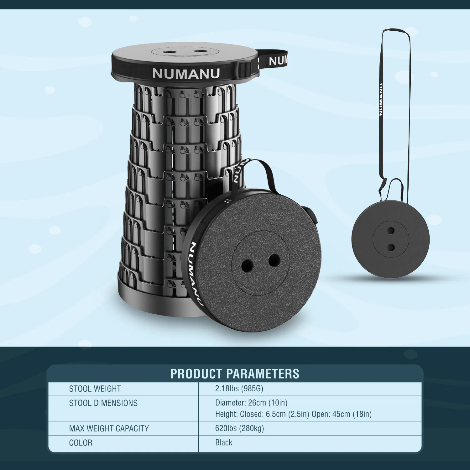 2025 Upgraded Collapsible Stool Max 620lbs (Standalone - Stool Only)