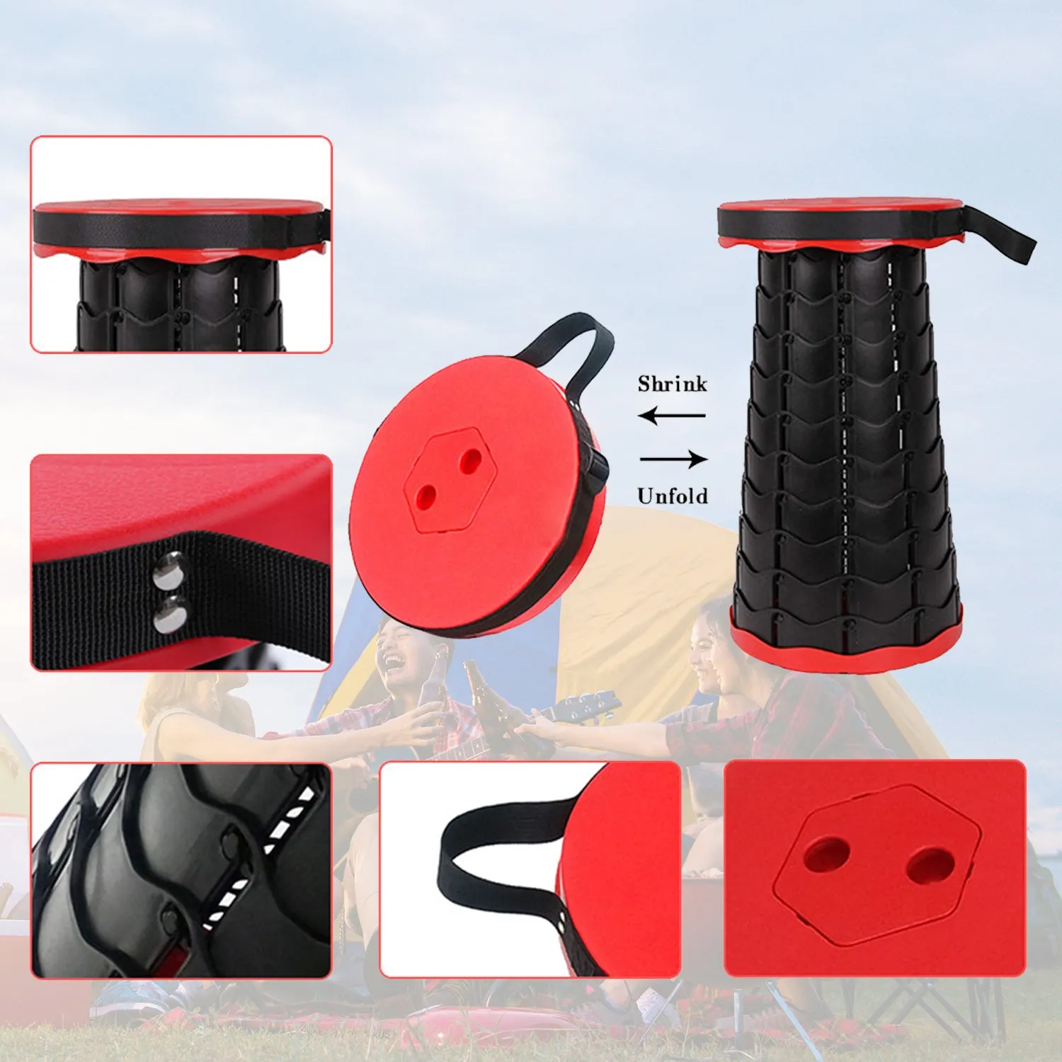 2169 Foldable Retractable Height Adjusting Stool Space Saving Telescopic Stool For Fishing Hiking Stool For Adults And Kids.