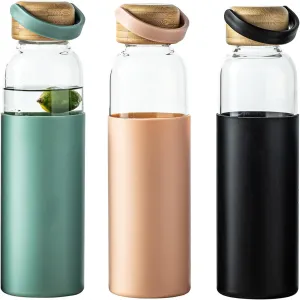 21oz Borosilicate Glass Water Bottle with Non-Slip Sleeve & Leak-Proof Lid-Reusable Drink Bottle for Office,Travel,Gym,Hiking-Ideal Gift for Home,Car & Fitness Enthusiasts (Pink Black Green)