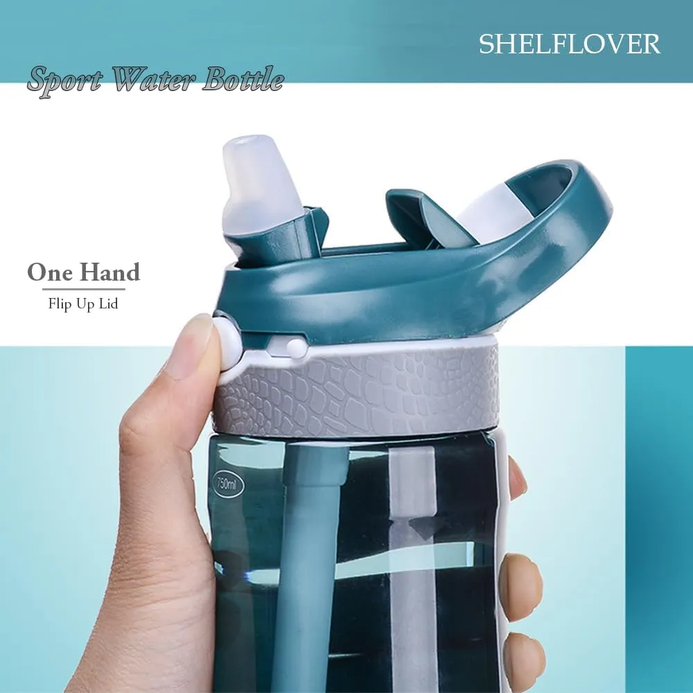 24oz Dark Cyan Water Bottle With Narrow Straw, BPA FREE Clear Bottles With Handle One Hand Use Easy Carried, Flip Up, Suit School, Office, Gym, Office