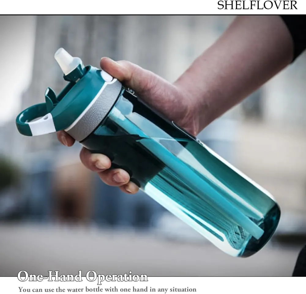 24oz Dark Cyan Water Bottle With Narrow Straw, BPA FREE Clear Bottles With Handle One Hand Use Easy Carried, Flip Up, Suit School, Office, Gym, Office