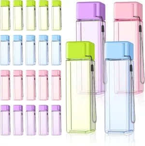 24Pcs Water Bottles Bulk 17 Oz Reusable Plastic Water Bottle Spill Proof Clear Colorful Gym Sports Large Drink Bottle for Adult Leak Square Pack for School Outdoor Fitness Travel Camping Office