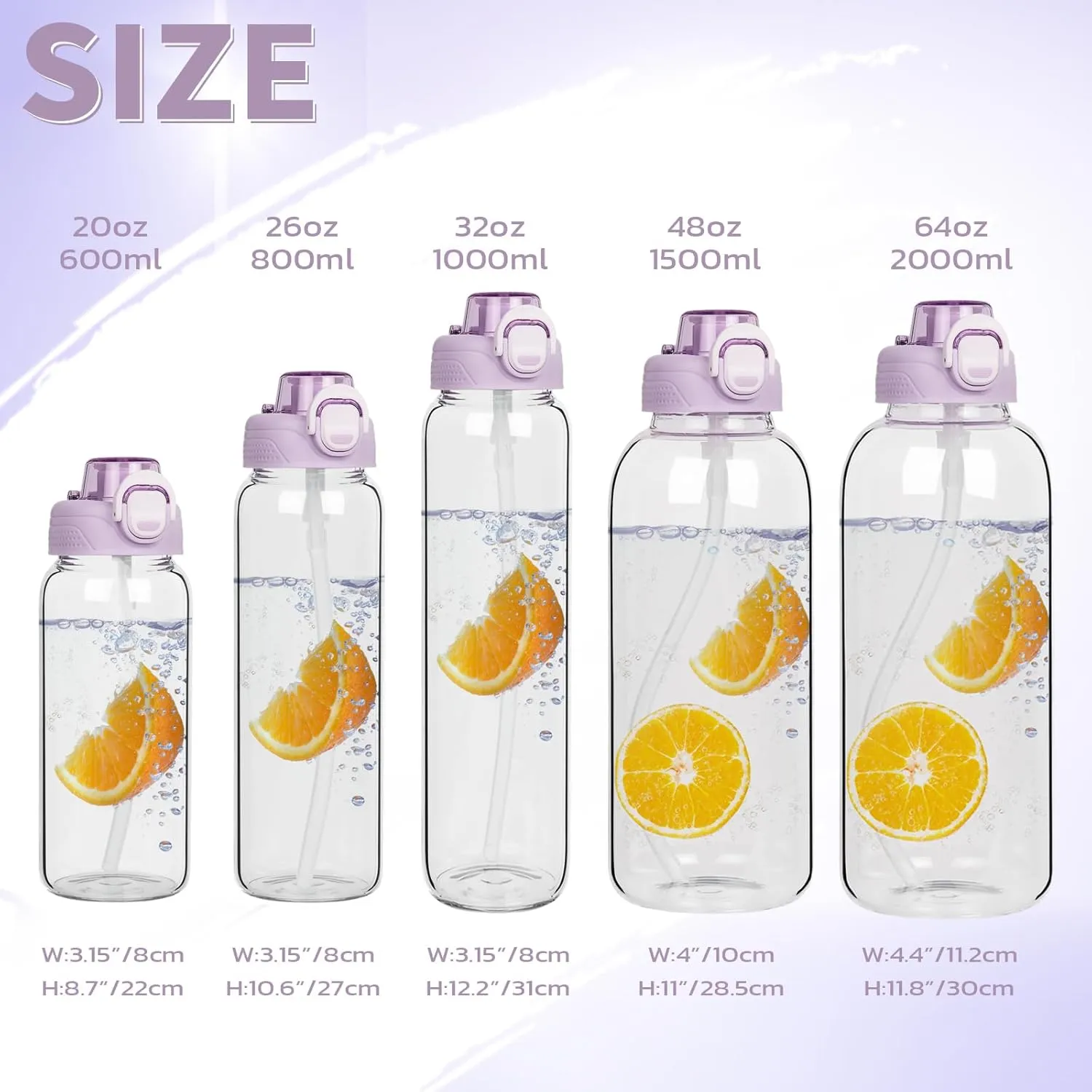 26 oz Sports Glass Water Bottle with Straw & Neoprene Sleeve BPA free Glass Drinking Bottle for Gym, Travel, Smoothie