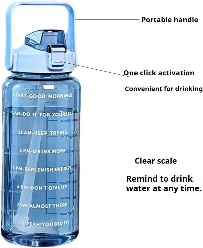 2L/2000ml Water Bottle with Time Markers, BPA-Free, Leak-Proof Straw Lid, Easy Carry Handle, Ideal for Fitness, Hiking, Travel, and Daily Hydration Goals (Pink)