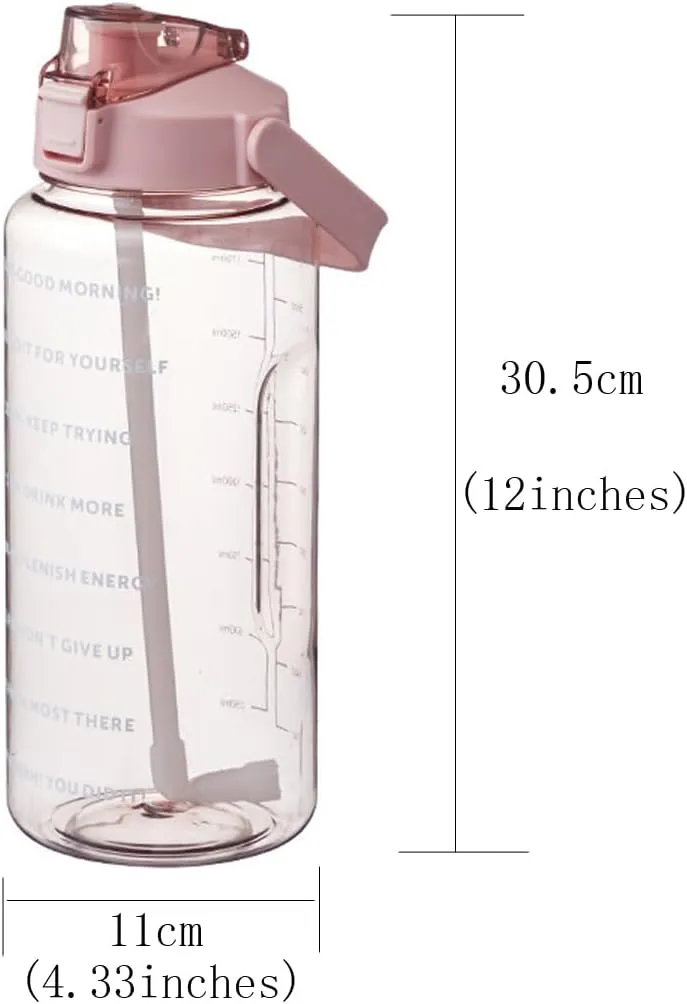 2L/2000ml Water Bottle with Time Markers, BPA-Free, Leak-Proof Straw Lid, Easy Carry Handle, Ideal for Fitness, Hiking, Travel, and Daily Hydration Goals (Pink)