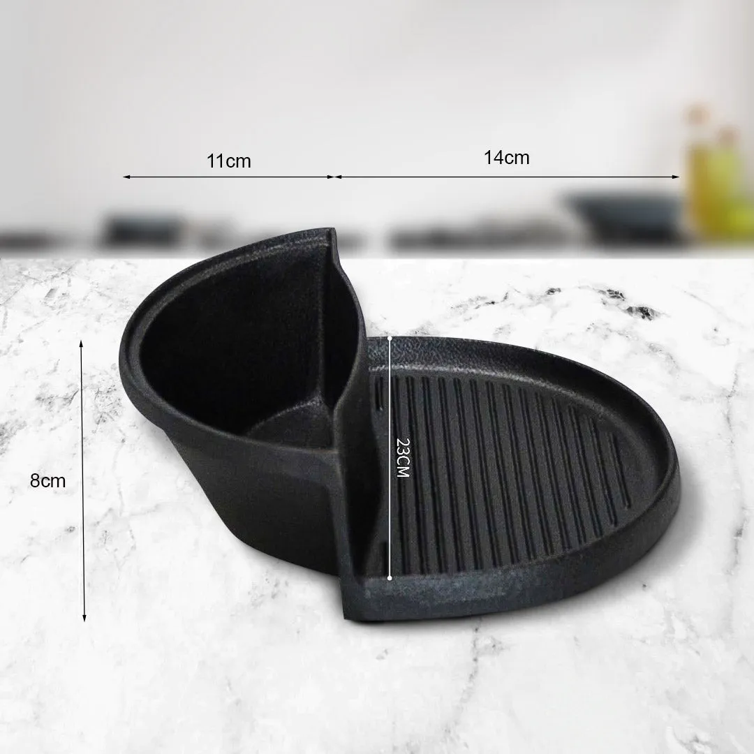 2PC 2 in 1 Cast Iron Ribbed Fry Pan Skillet Griddle BBQ and Steamboat Hot Pot